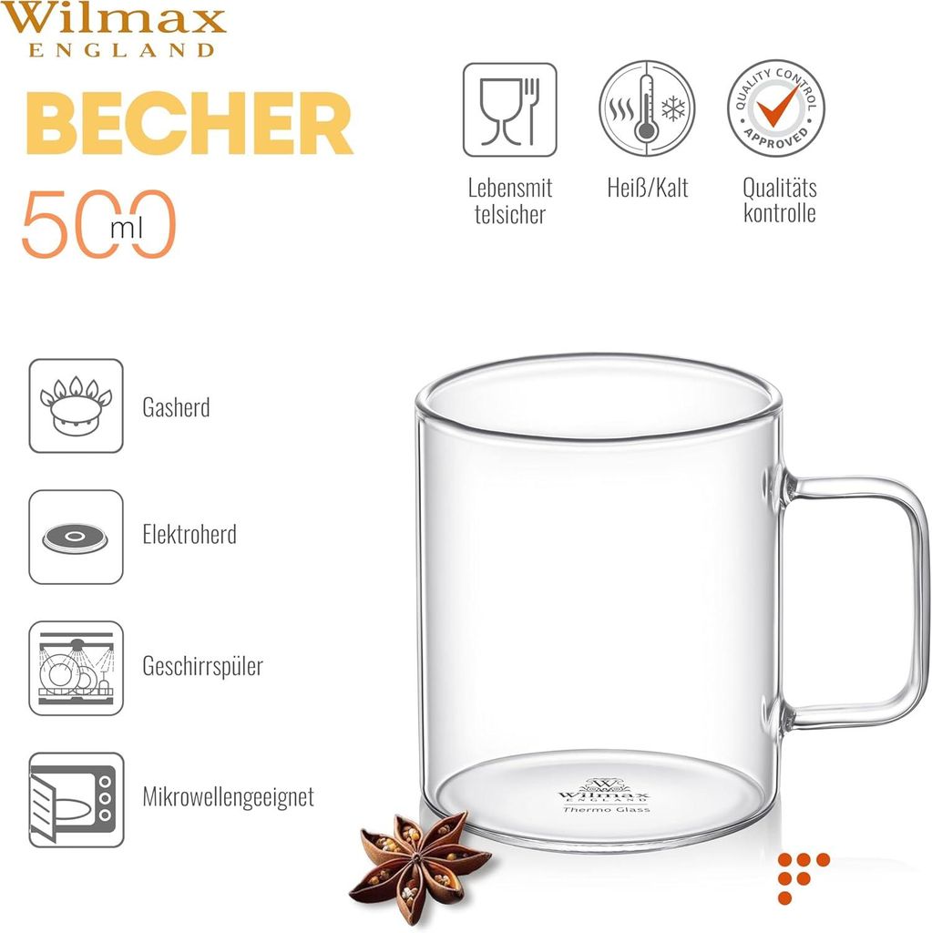 Wilmax Glastasse 500 ml Borosilikatglas Transparent Produktbild 