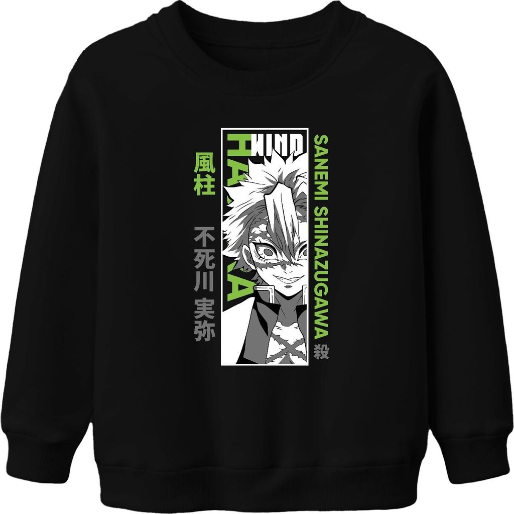 Sanemi Shinazugawa Kimetsu no Yaiba Wind Hashira Anime Narben Uni Kinder Sweatshirt Pullover, Schwarz, 152