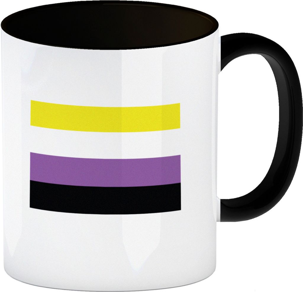 Non binary Flagge Gleichberechtigung Kaffeebecher Schwarz