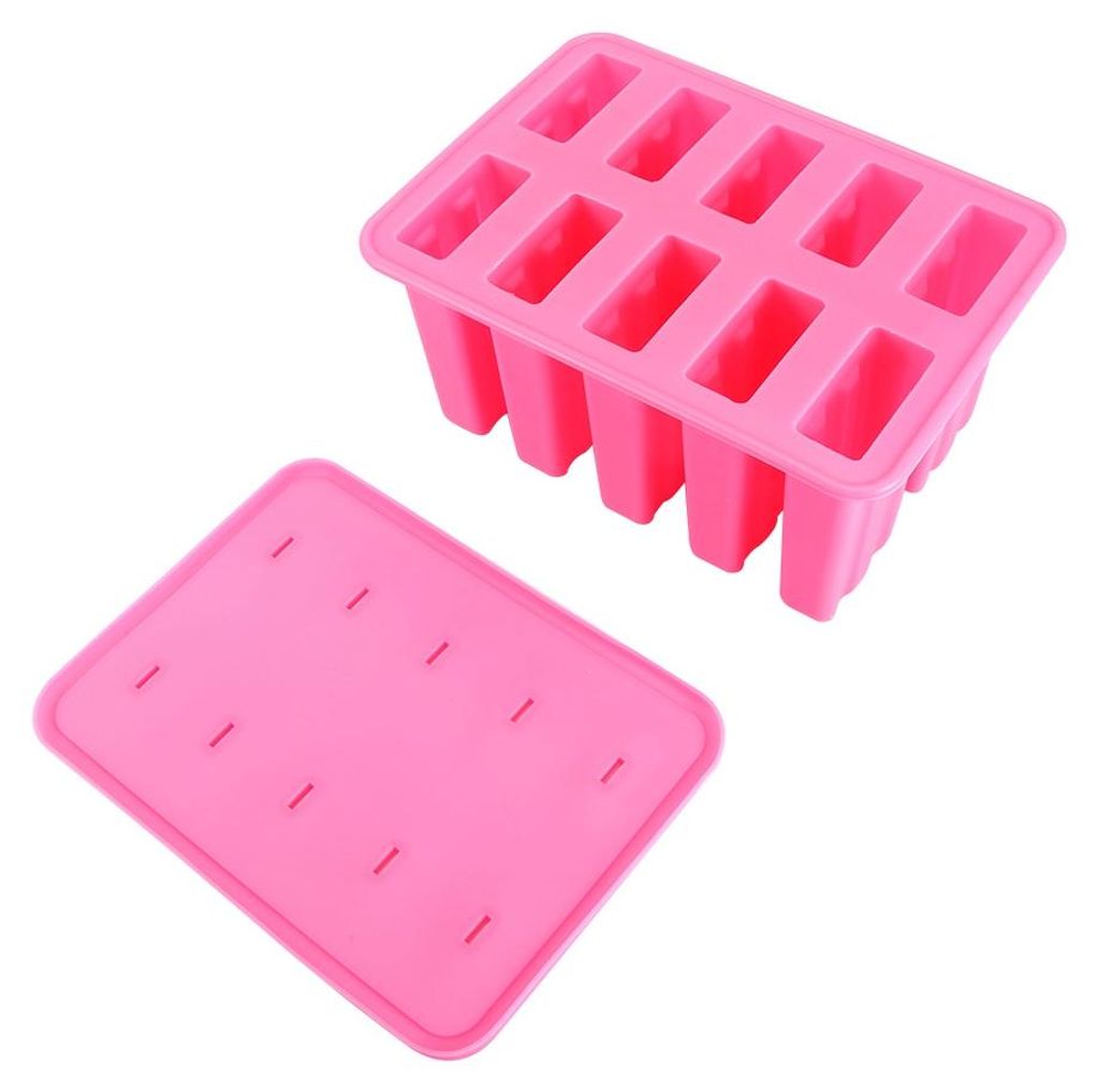 Eis am Stiel-Form aus Silicagel mit 10 Zellen und 50 Stielen (Pink)