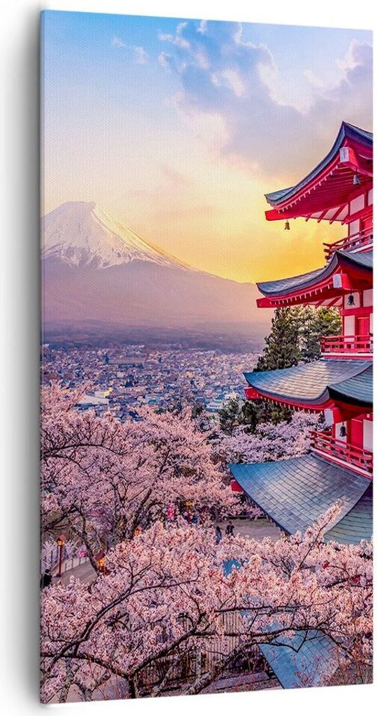 Bild auf Leinwand - Leinwandbild - Einteilig - Fuji Choreito Pagode - 65x120cm - Wand Bild - Wanddeko - Wandbilder - Leinwanddruck - Bilder - Wandd...