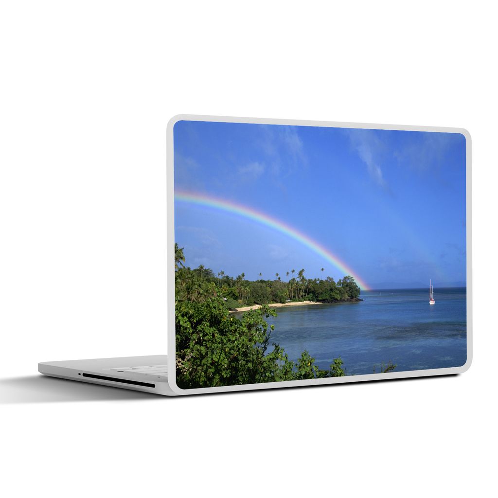 MuchoWow Laptop Aufkleber Sticker Cover Ein Segelboot auf dem Wasser neben einem Regenbogen 40x30 cm - Laptop Dekoration - Selbstklebend