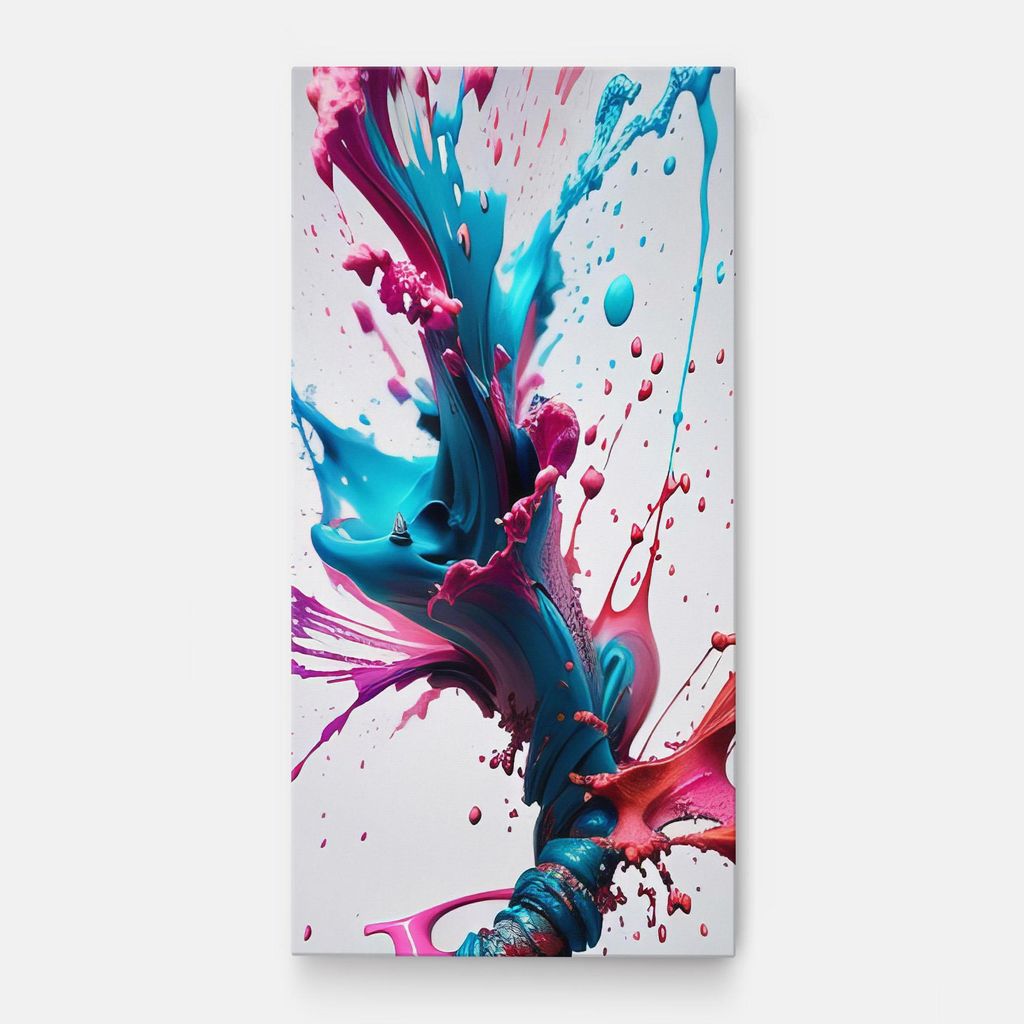 ARTHUB Leinwandbild 60x120 cm, Blue Pink Splash | Wohnzimmerdekoration, Hängende Bilder, Wanddekoration, Heimdekoration, Abstrakte, Lebendige Fa...