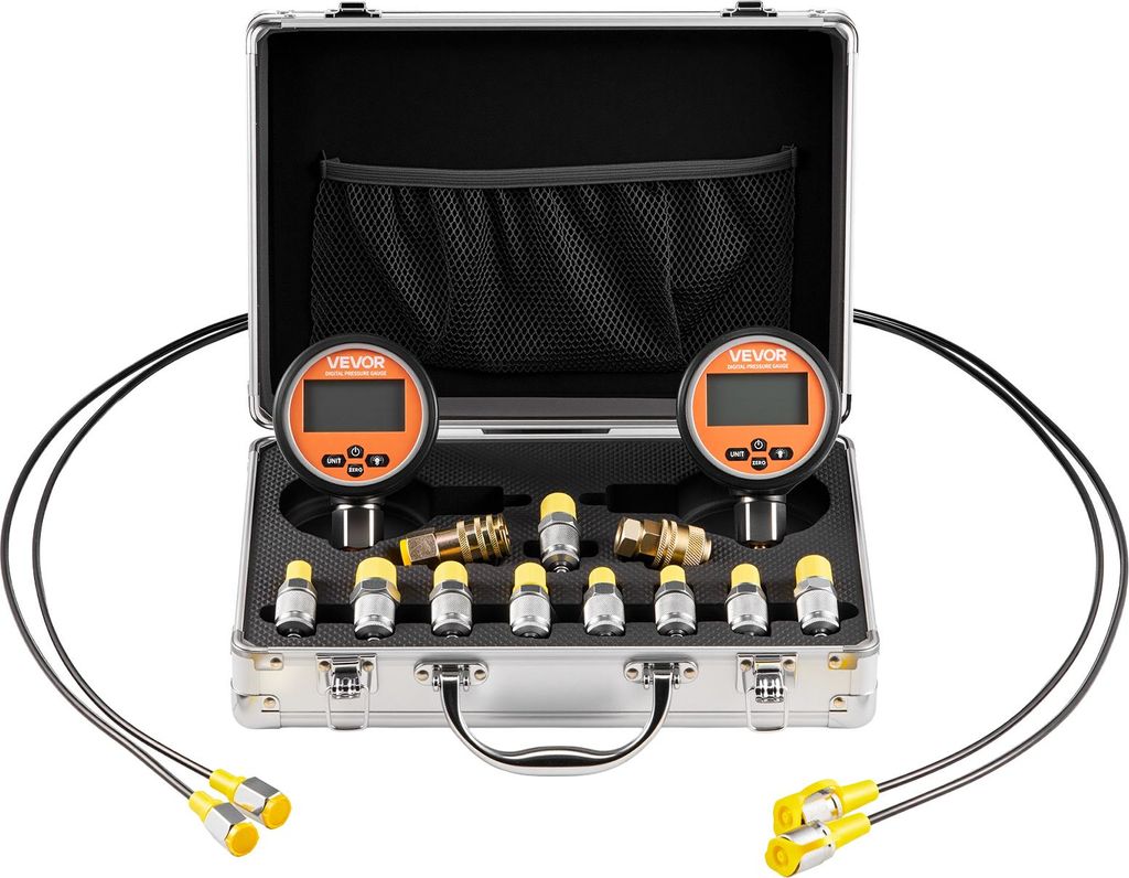VEVOR digitales Hydraulikdruck Testkupplungsset, 10000 PSI Druckmessgerät Manometer Tester mit 2 Messgeräten & 9 Testkupplungen & 2 Schnellkupplu...