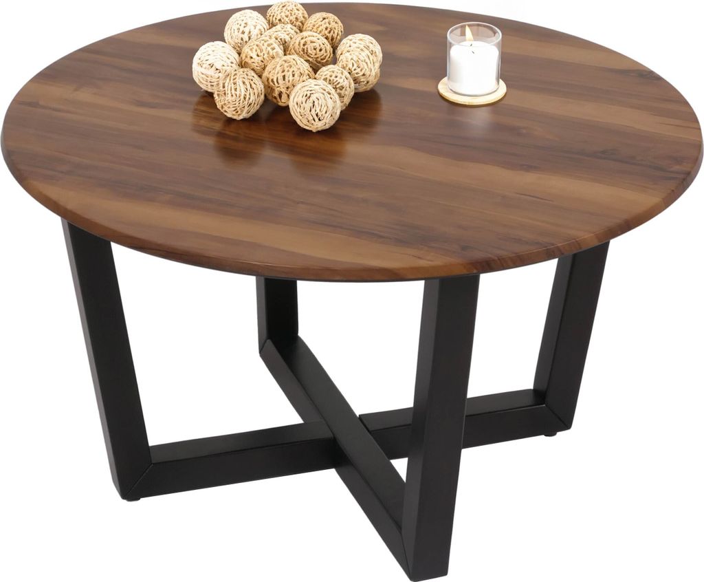 Couchtisch MCW-M61, Beistelltisch Sofatisch, Massiv-Holz HPL Laminat Melamin Ø80cm, Sheesham Holz-Optik, dunkles Gestell