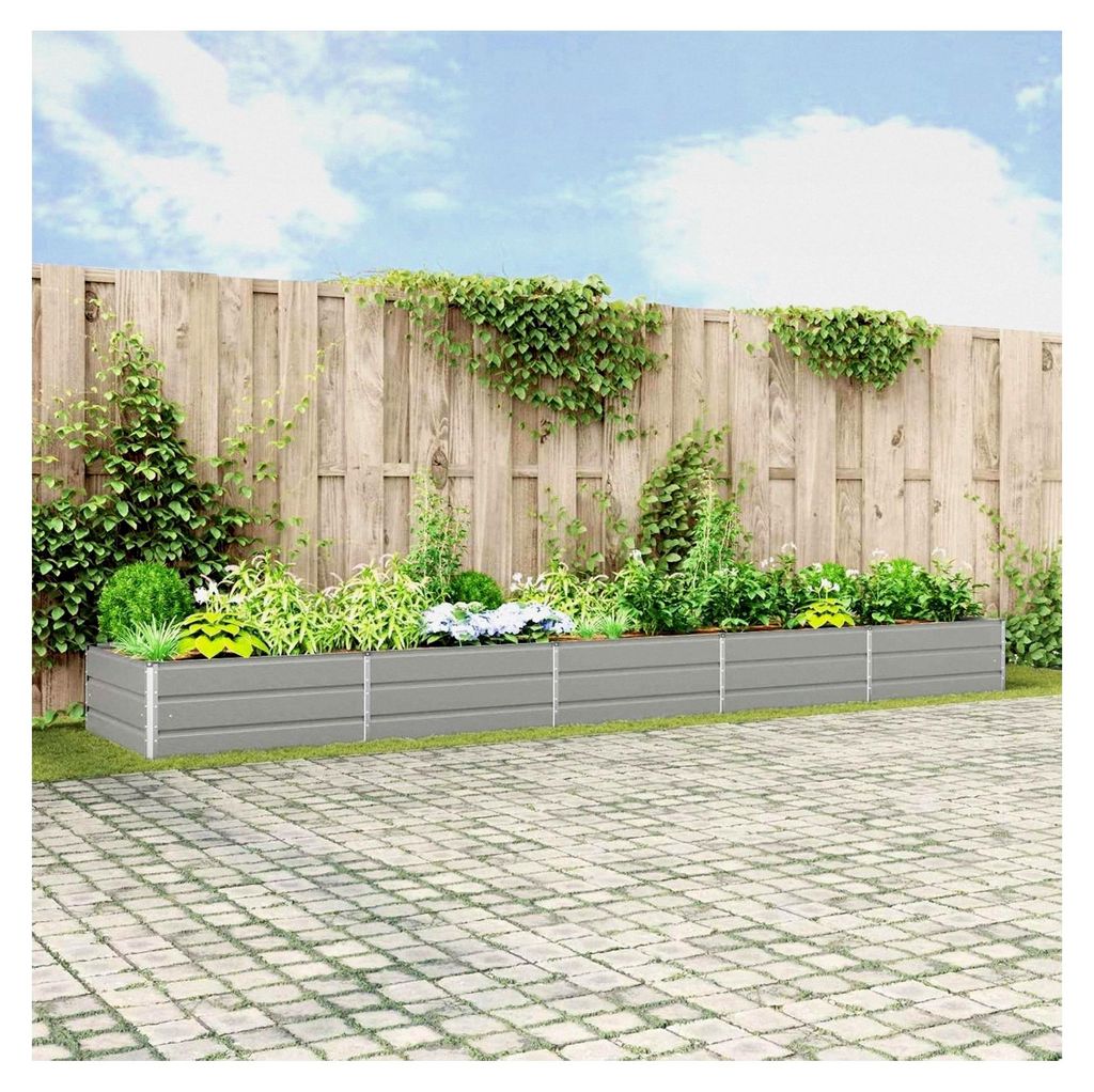 Blumenkästen, hellgrau, 195 x 100 x 45 cm, verzinkter Stahl, Hochbeet für Garten und Terrasse