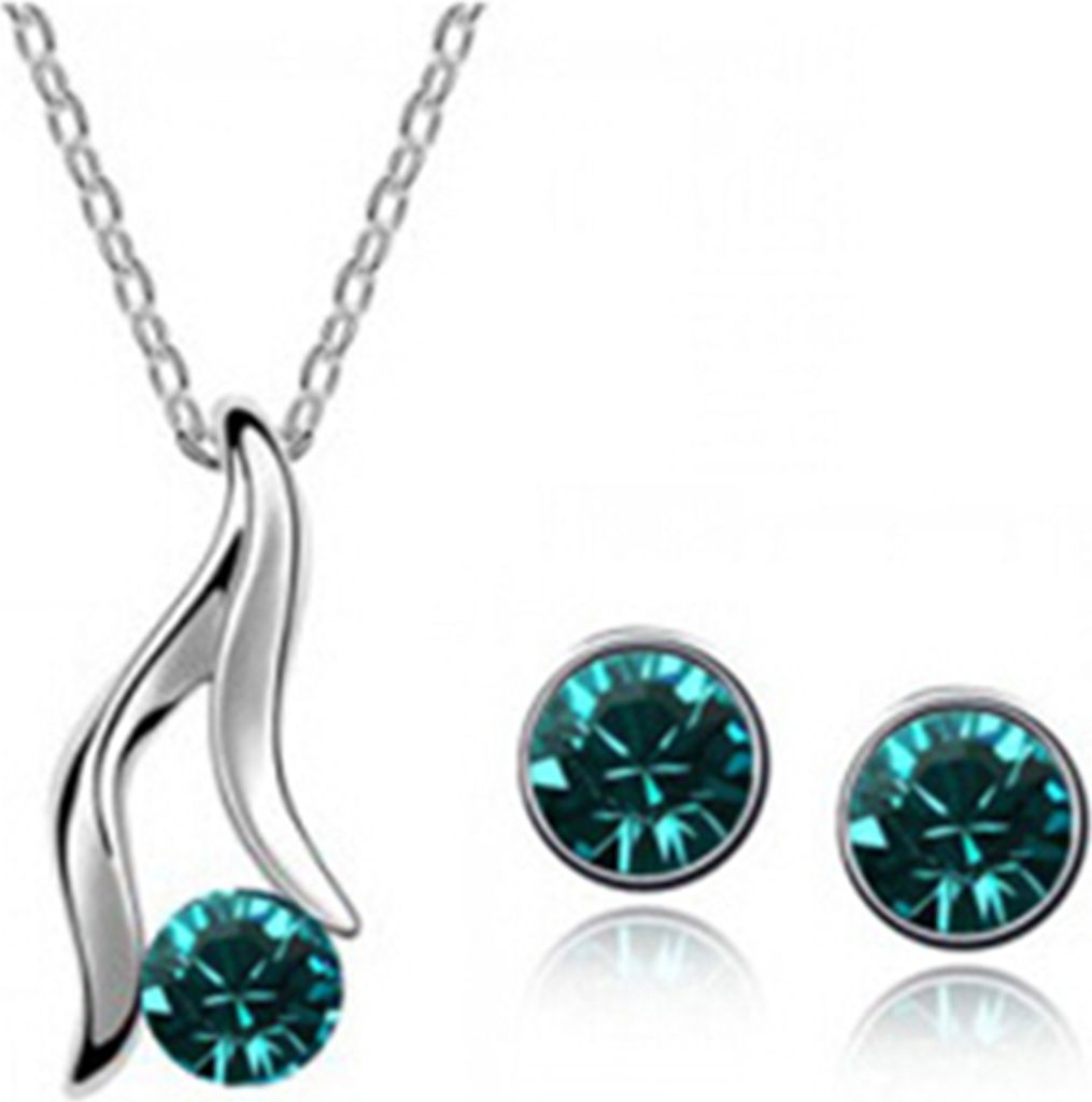 Elegantes versilbertes Braut-Halsketten-Ohrring-Set für Damen im koreanischen Stil-Dunkelblau
