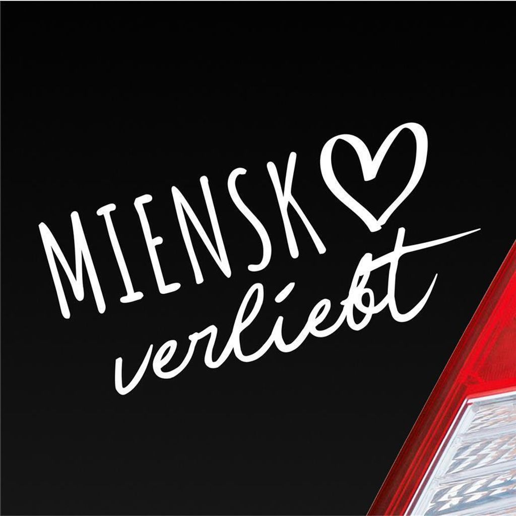 Auto Aufkleber Miensk verliebt Herz Stadt Heimat Liebe Car 19x9 cm Weiss Glanz Sticker Heckscheibenaufkleber