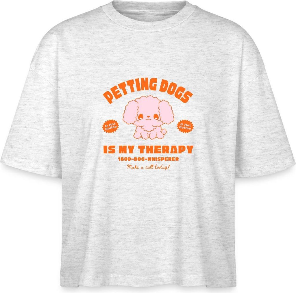 Spreadshirt Petting Dogs Is My Therapy Süßes Hunde Motiv Boxy Shirt Damen, S, Weiß meliert