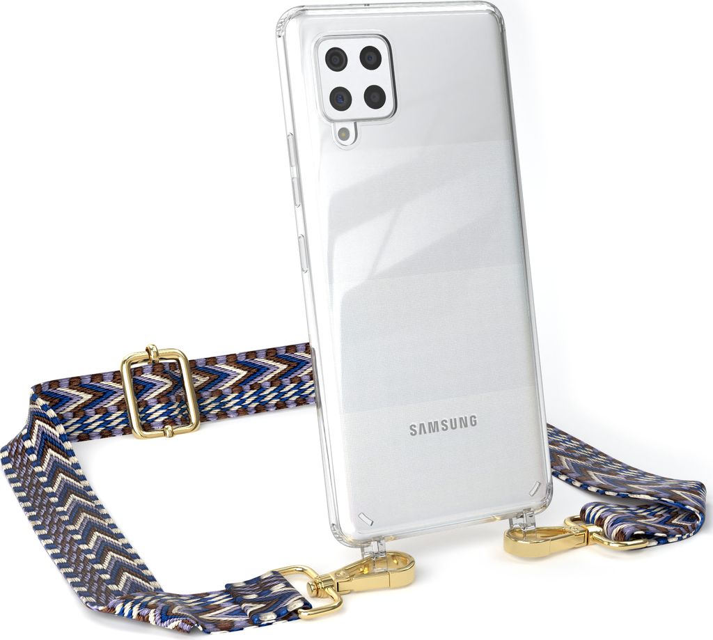 EAZY CASE Handykette - Verstellbarer Trageriemen kompatibel mit Samsung Galaxy A42 5G, Handykordel mit transparenter Silikon-Hülle, Band in Blau