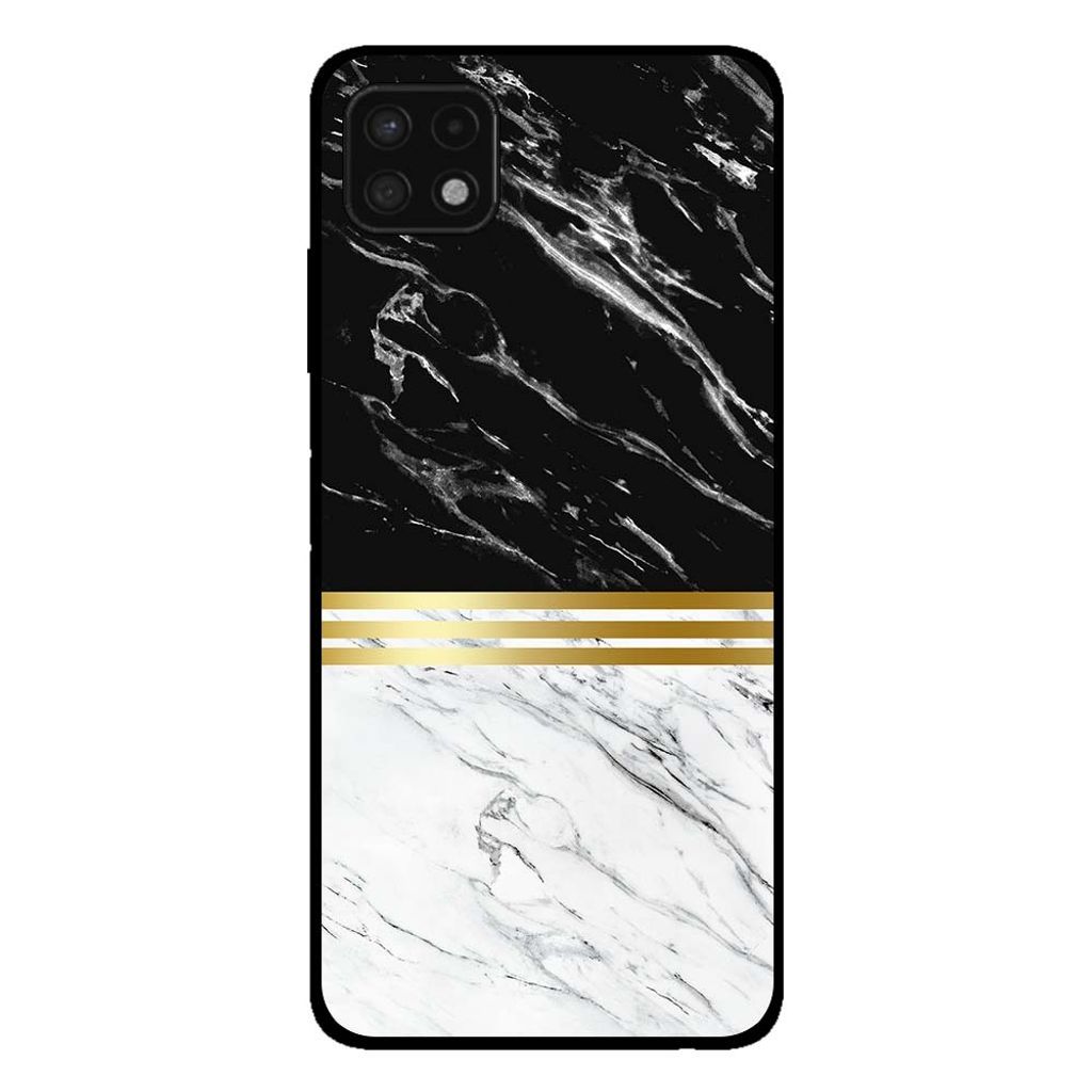 Smartphonica Handytasche für Samsung Galaxy A22 5G Marmor-Look - Rückseite Abdeckung Marmor Fall - Schwarz Weiß