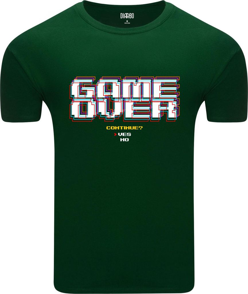 Diarbo Herren T-Shirt mit Gaming Druck Game Over Dunkelgrün Gr.M