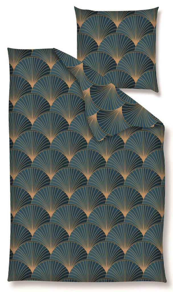 Nanette Renforcé Bettwäsche - Fächerstruktur, blau, gold 135 x 200 cm Fächerstruktur, blau, gold