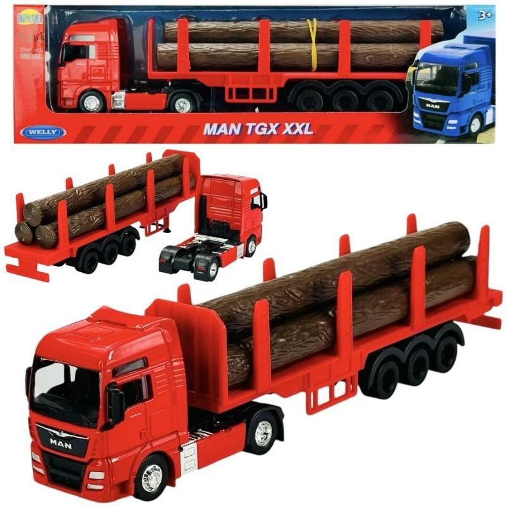 Camión MAN TGX a escala 1:64 de Welly, con carga de madera, Imagen del producto 