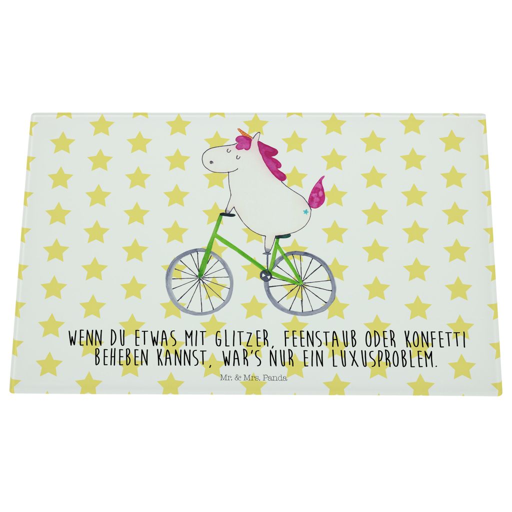 Mr. & Mrs. Panda Küchenbrett Einhorn Radfahrer - Weiß - Geschenk, Einhörner, Glasschneidebrett, Unicorn, Bike, Hackbrett, Konfetti, Glas Schneid...