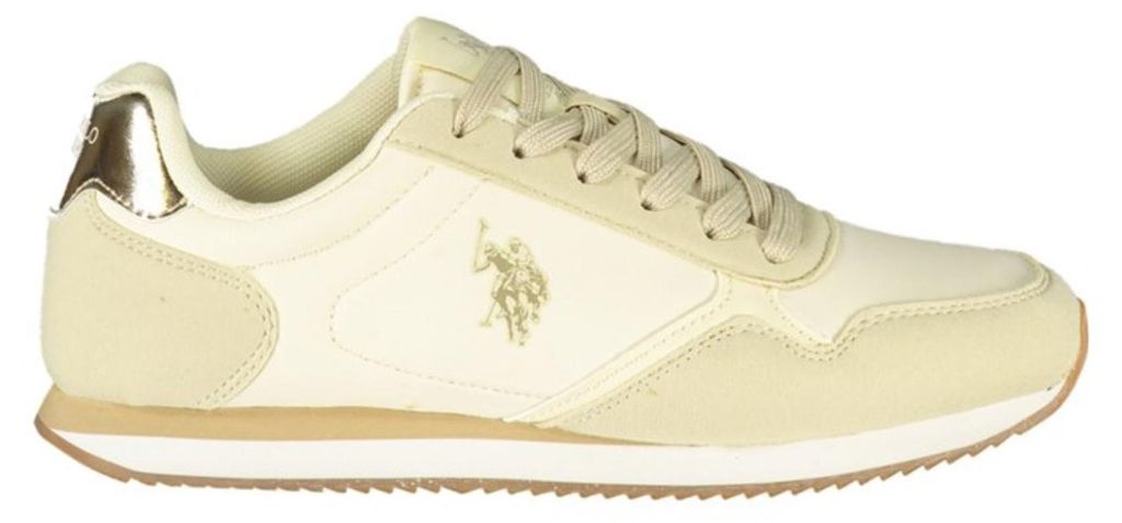 Eleganter Damensneaker Beige mit Weiß-Gold Details & Komfortfußbett