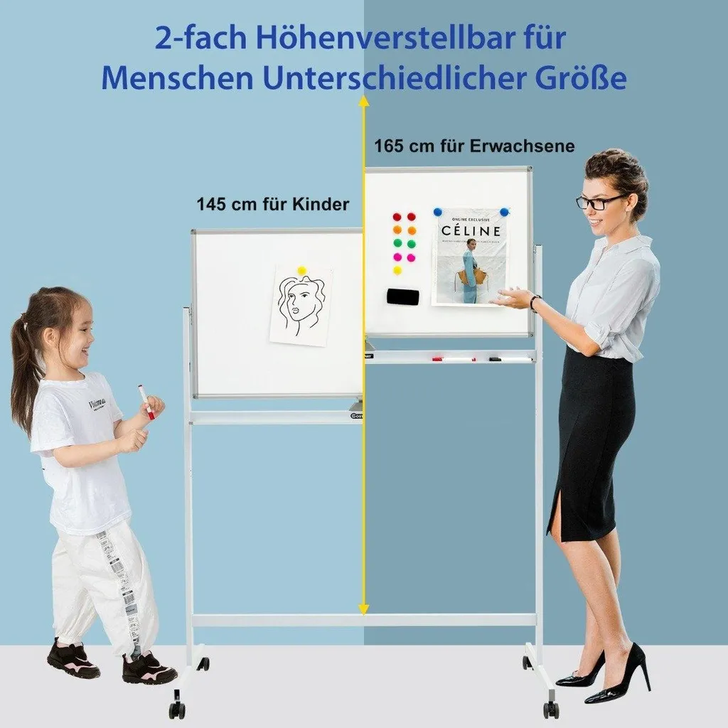 Tableau effaçable à sec sur roulettes avec support réglable en hauteur - 5