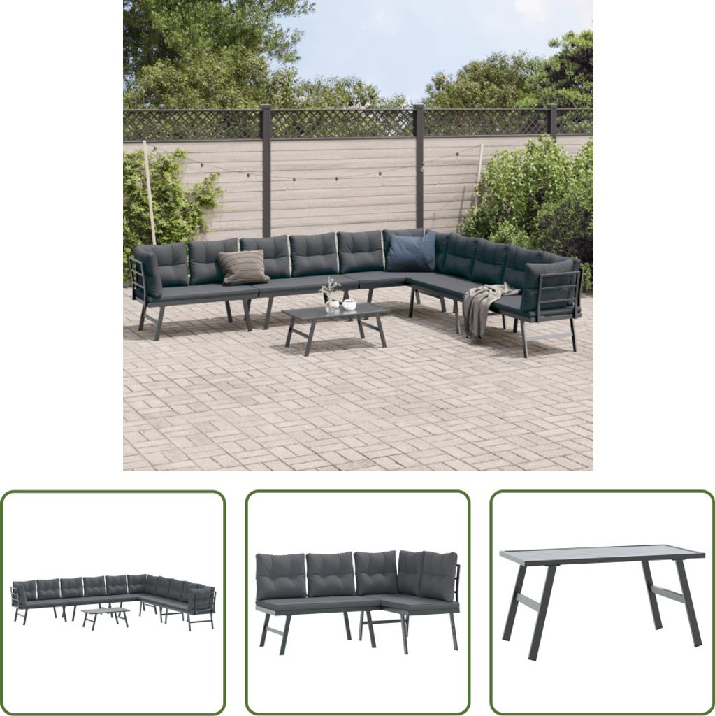 The Living Store 5-tlg. Garten-Sitzgruppe mit Kissen Schwarz Stahl