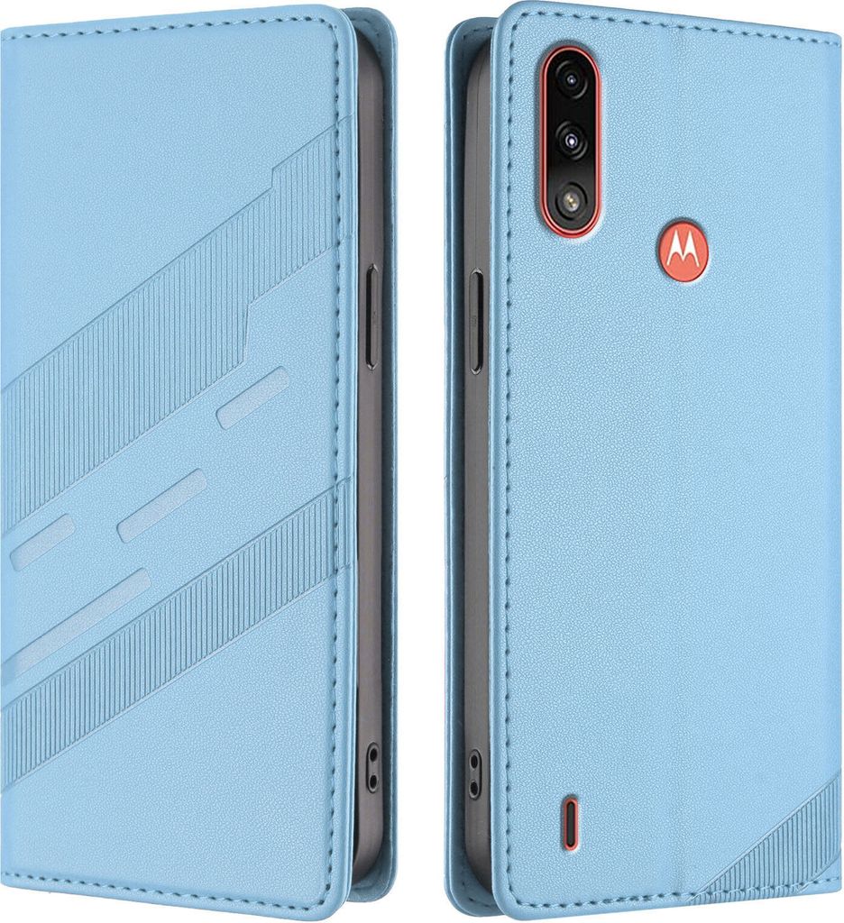 Hülle für Motorola Moto E7 Power 2021, Kunstleder Brieftaschen Handyhülle mit Kartenfach und Standfunktion Hellblau