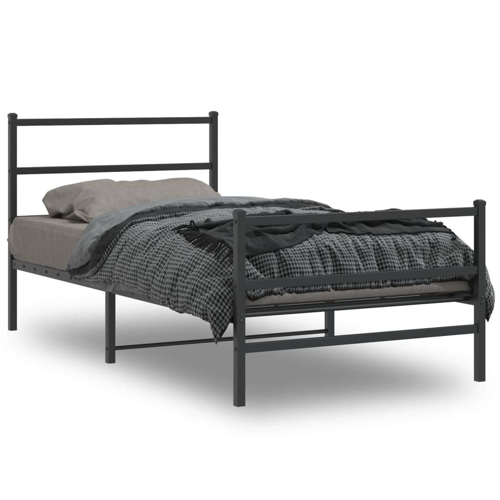 The Living Store Bettgestell mit Kopf- und Fußteil Metall Schwarz 100x200 cm