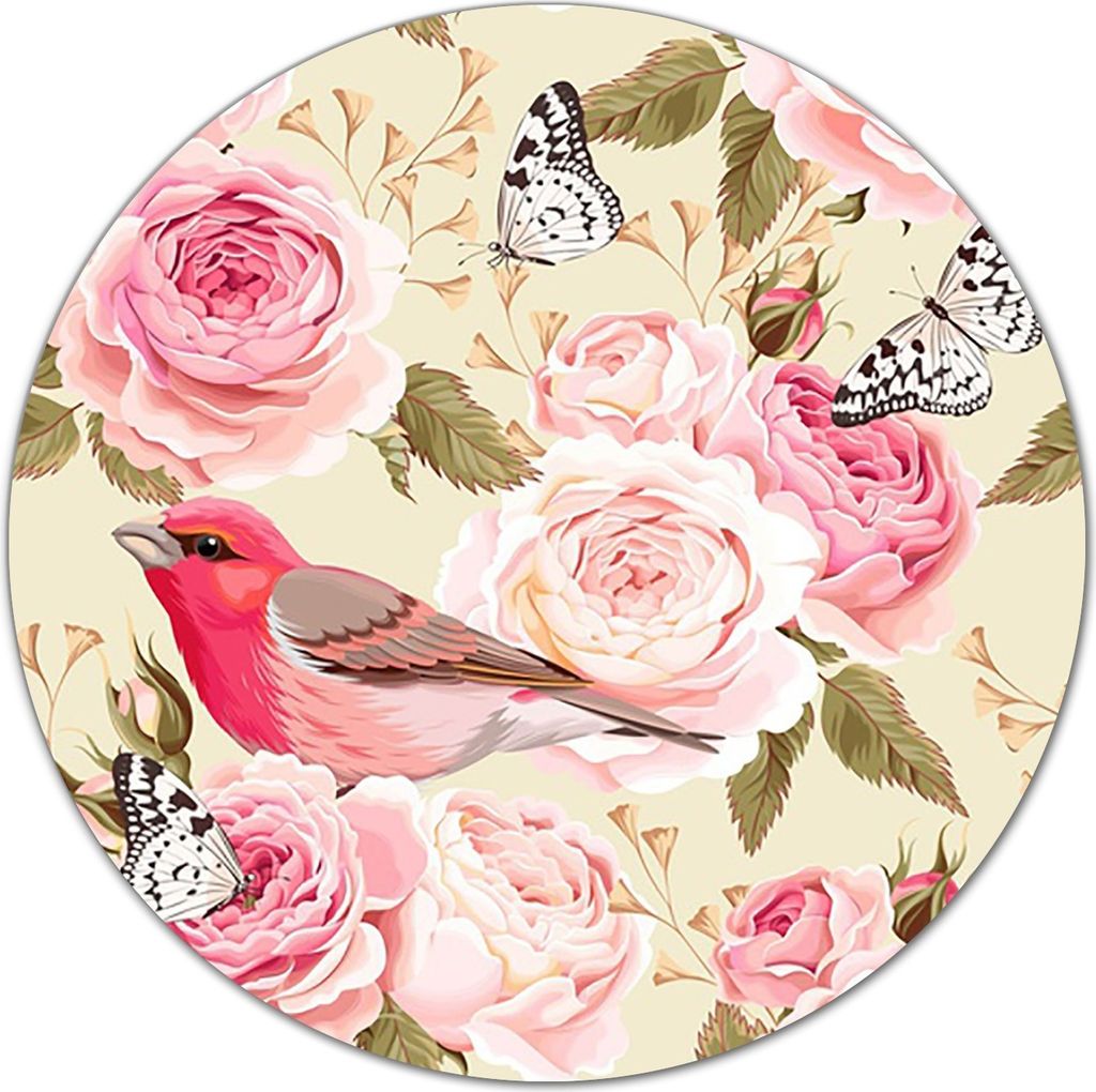 Herd-Abdeckplatte Glas Schneidebrett Ceranfeld-Abdeckung - 40 cm - Blumen vögel rosa