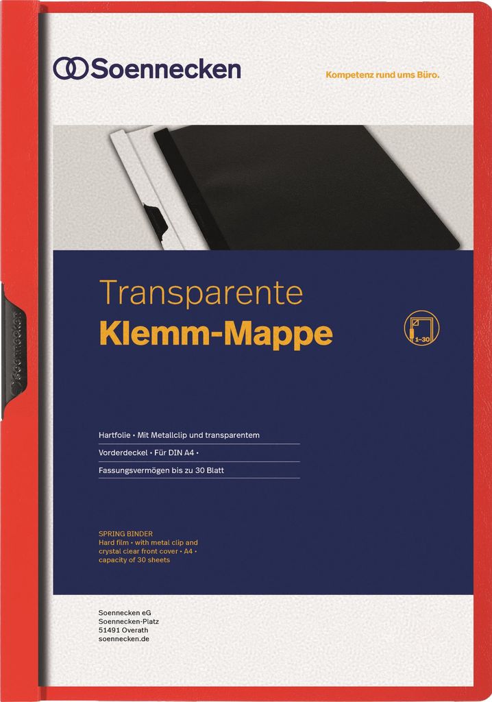 Klemmmappe 3316 DIN A4 bis 30 Blatt PVC rot Packung mit 10 Stück
