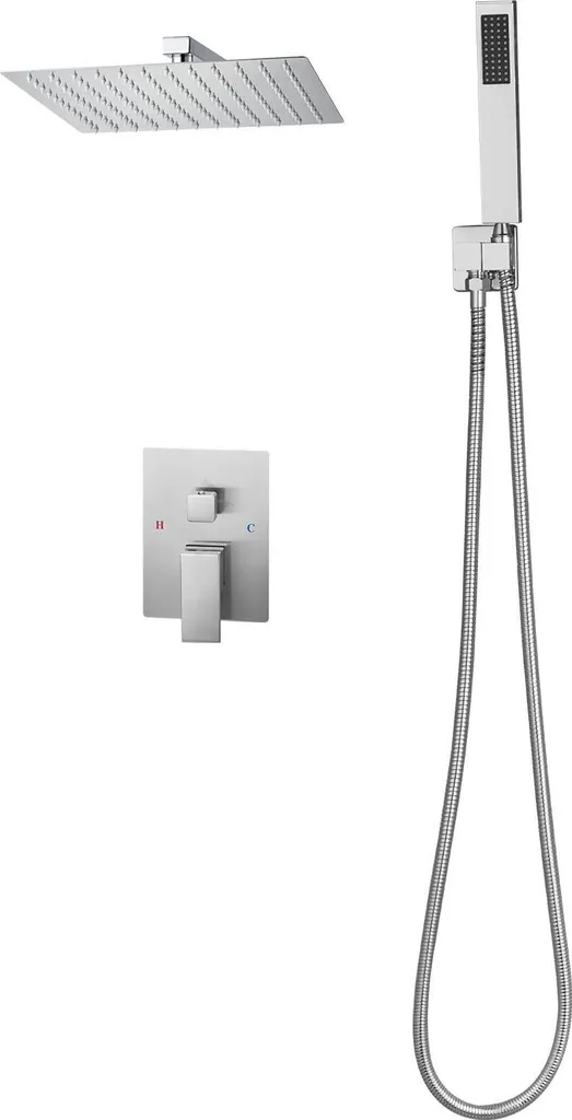 Douche de Salle de Bain Effet Pluie et Douchette Pack Complet Nickel