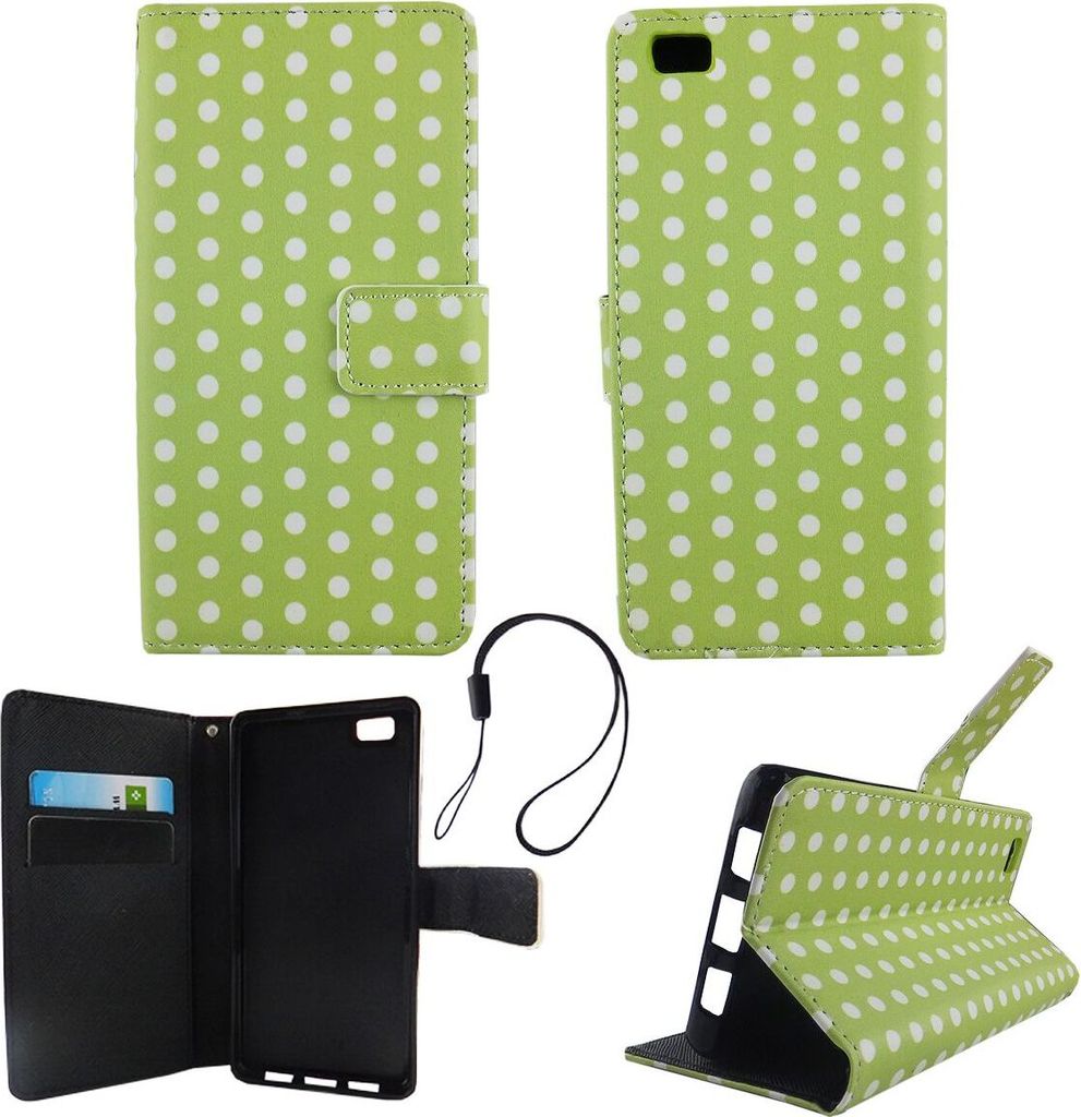 Handyhülle Tasche für Handy Huawei P8 Lite Polka Dot Grün Weiss