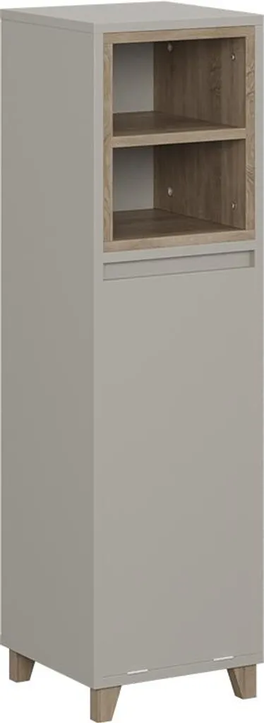 Meuble de salle de bain grège Vicco Elnor avec panier à linge rabattable
