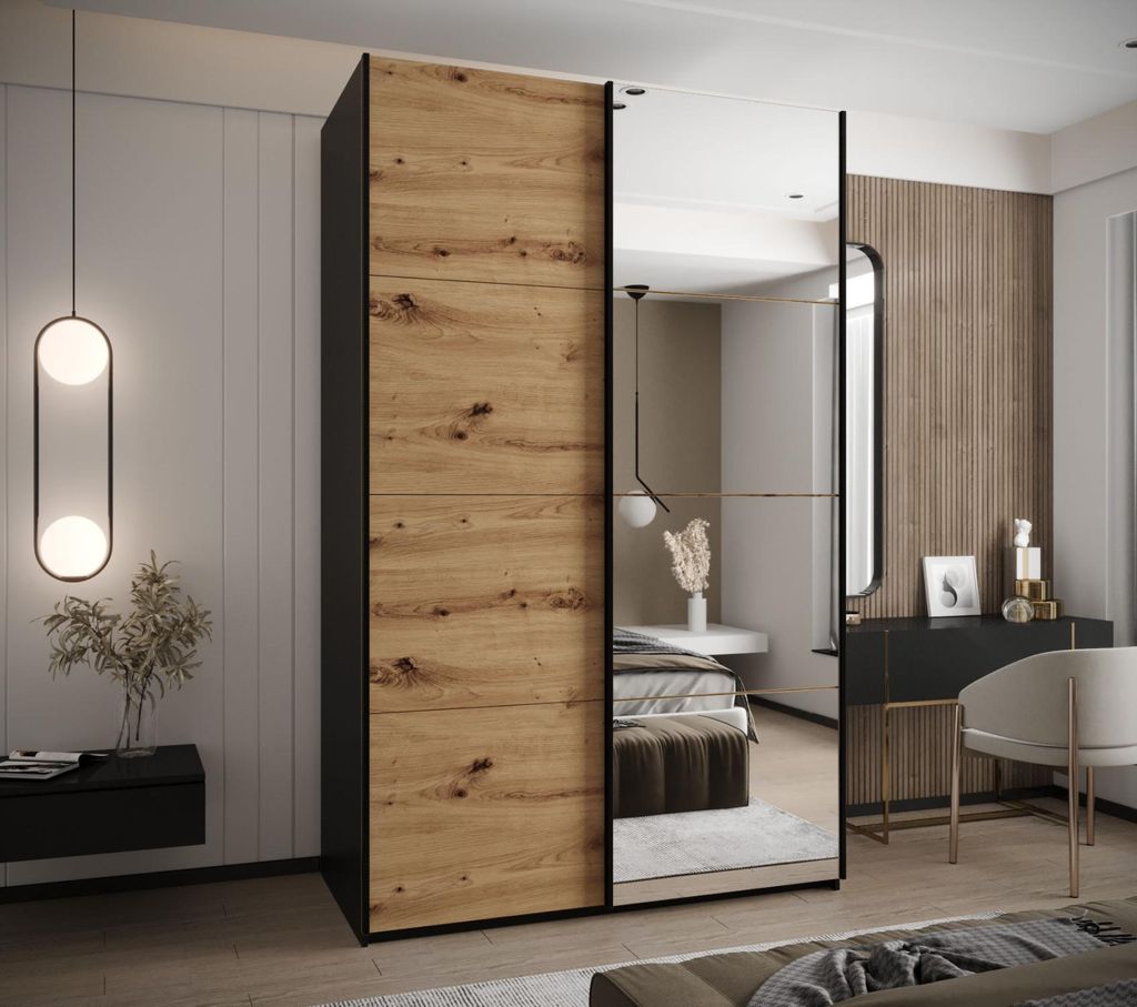 Zweitüriger Kleiderschrank SAMARA 3 - 150 cm, schwarz / Eiche handwerklich / schwarz
