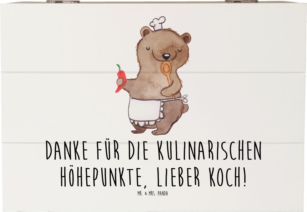 Mr. & Mrs. Panda Geschenkbox Koch Dankeschön 22 x 15 cm - Weiß - Geschenk, Danke sagen, Geschenkidee, Holzkiste mit Deckel, Aufmerksamkeit, Bedan...