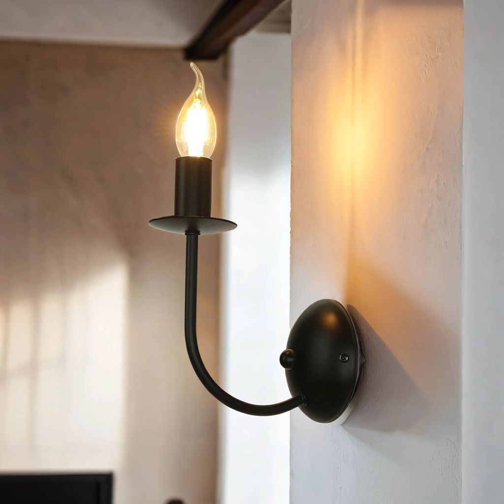 Wandlampe Rustikal E14 Schwarz Metall dekorativ innen Wandleuchte Flur Wohnzimmer