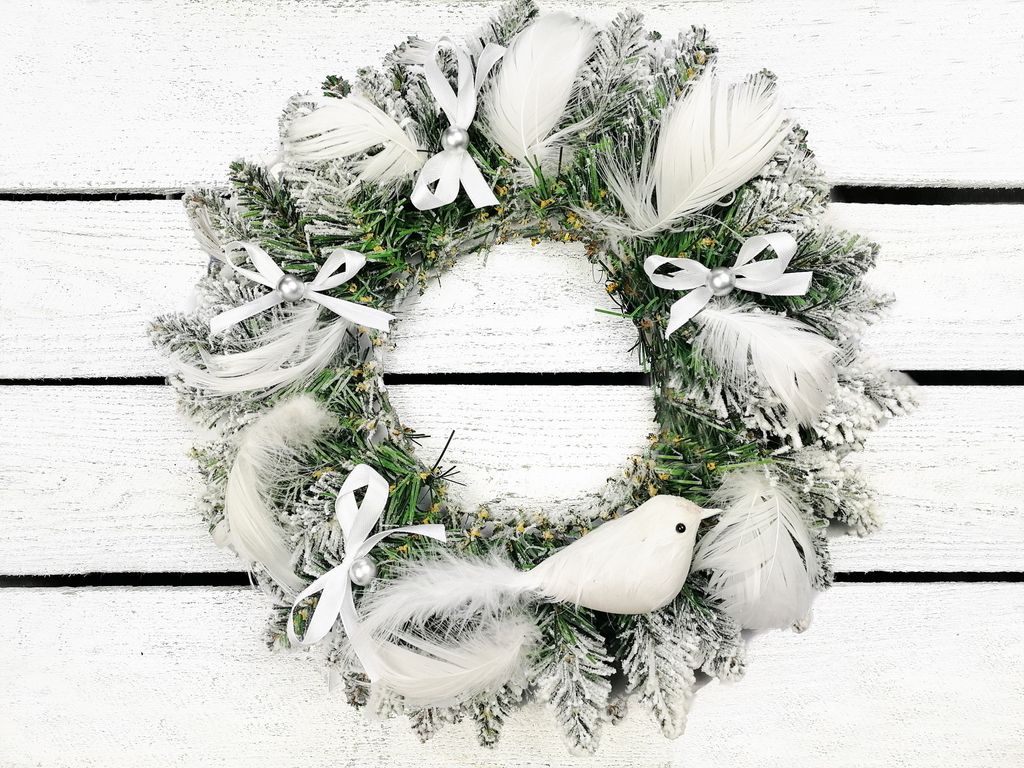 Weihnachtskranz künstlich undekoriert schneeweiß DELUXE Produktbild 4