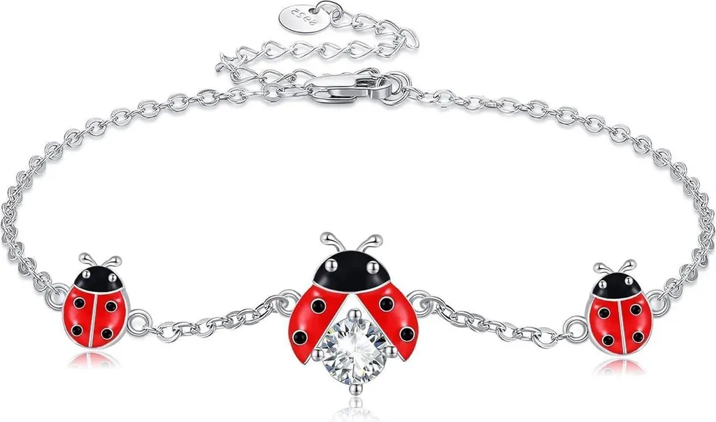 Cadeau maman et fille : bracelet coccinelle en argent 925 assorti