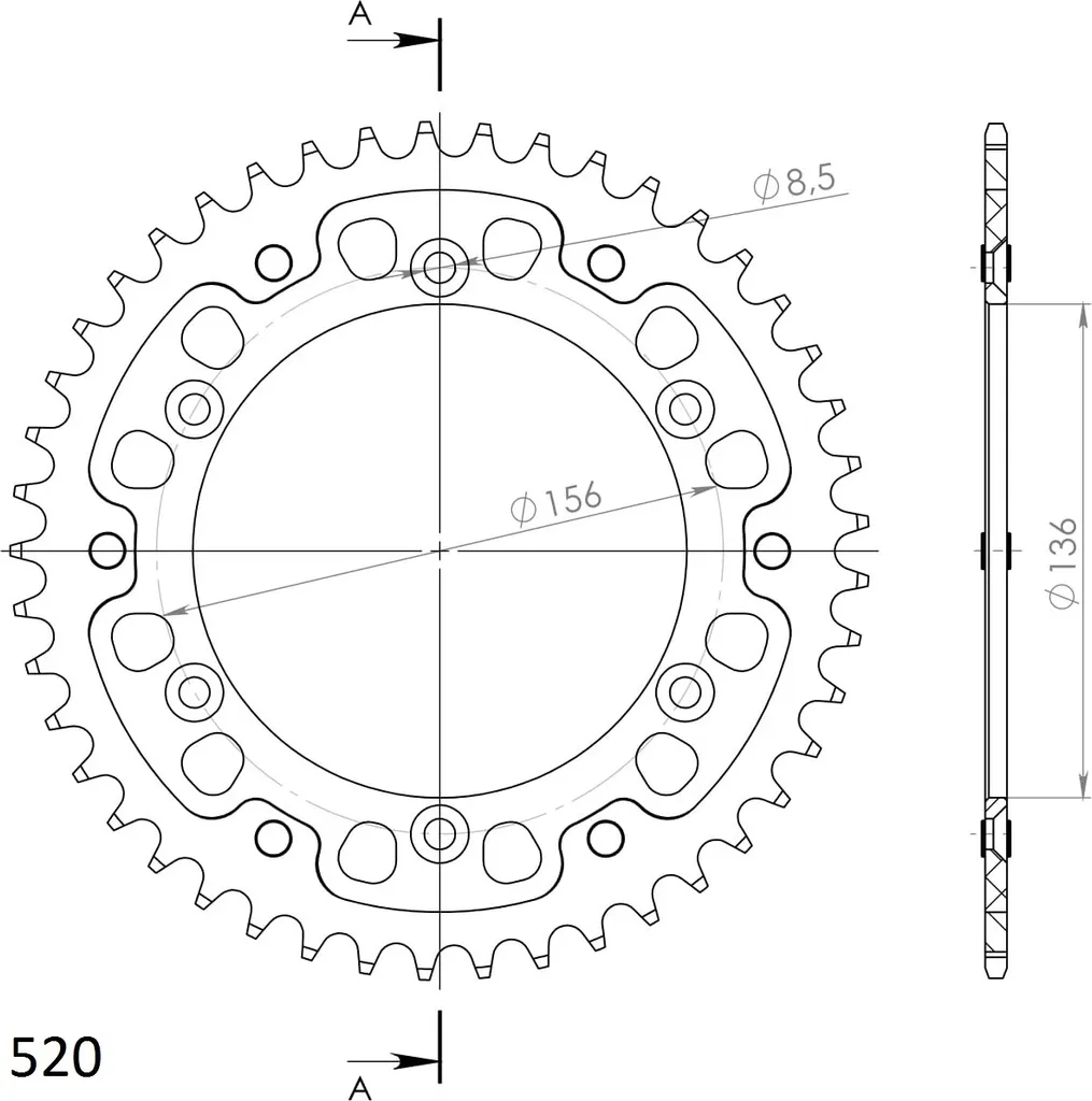 Couronne moto pas 520 pour transmission renforcée Supersprox Bleue 45Z