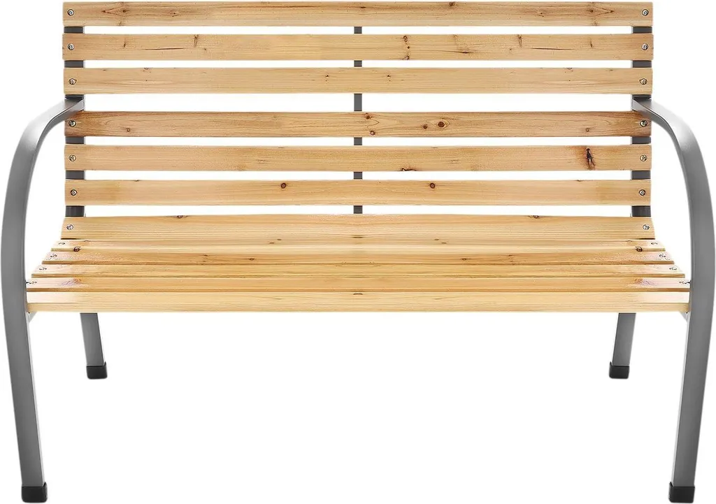 Banc de jardin 120 cm en bois et métal noir pour parc et terrasse extérieur