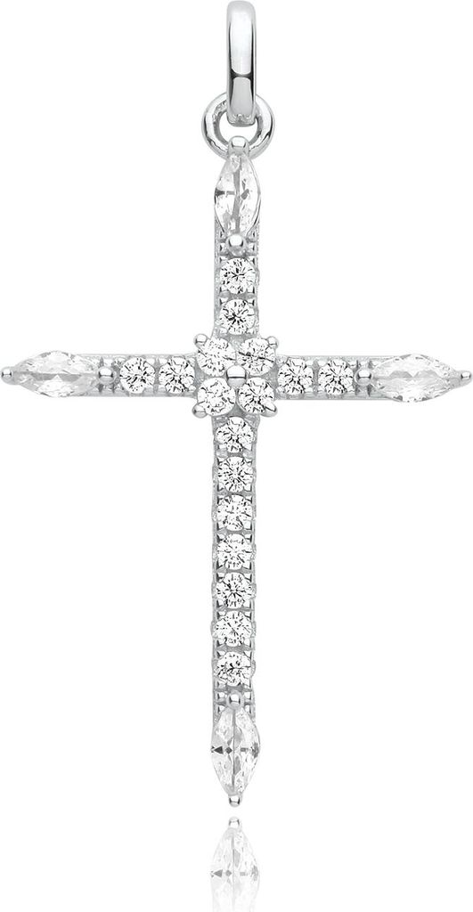 Funkelndes Feuer Eleganter 925 Sterling Silber (Rhodiniert) kreuz Damen - Anhänger mit Zirkonia - 32mm*20mm; TRS33079