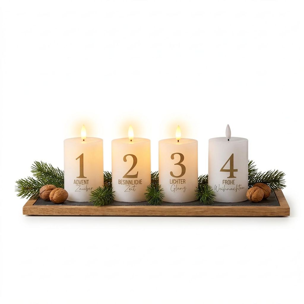 Hofer LED-kaarsen voor de advent, gemaakt van echt was, met Productafbeelding  AI-gegenereerde afbeelding