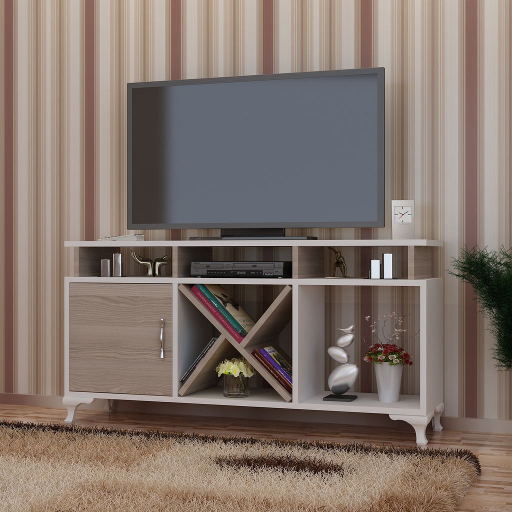 Skye Decor, Ay - White, Cordoba, Fernsehtisch, Weiß, 100 % MELAMINBESCHICHTETE SPANPLATTEN, 120 x 29,5 x 53,6 cm