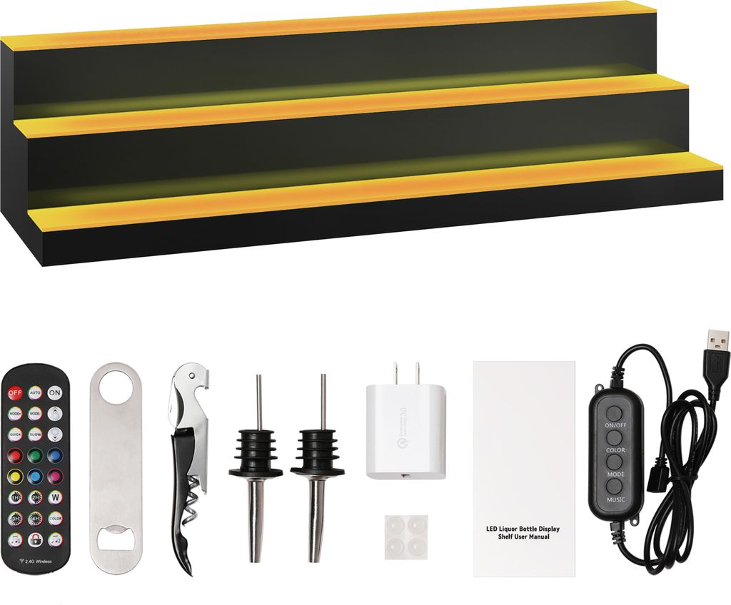 SucceBuy LED-beleuchtetes Spirituosenflaschen-Display - Erhellen Sie Ihren Raum 40-Zoll-3-stufiges kommerzielles beleuchtetes Hausbar-Regal mit 3 S...