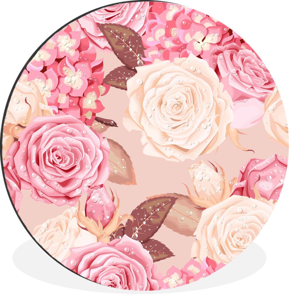 MuchoWow Aluminium Wandkreis Rosen - Glitzer - Rosa - Weiß Ø 60 cm Wanddeko Modern Wohnzimmer - Wand Kreis - Wandbild - Schlafzimmer - Aluminiu...