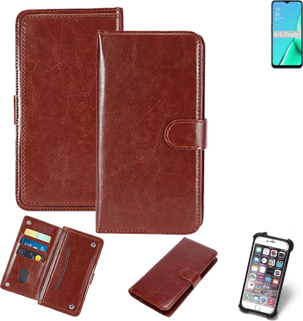 K-S-Trade 360° Hülle kompatibel mit Oppo A11 braun Kunstleder Case BookCase WalletCase Kunstlederederhülle Handyhülle, Rundumschutz Bumper (1x)