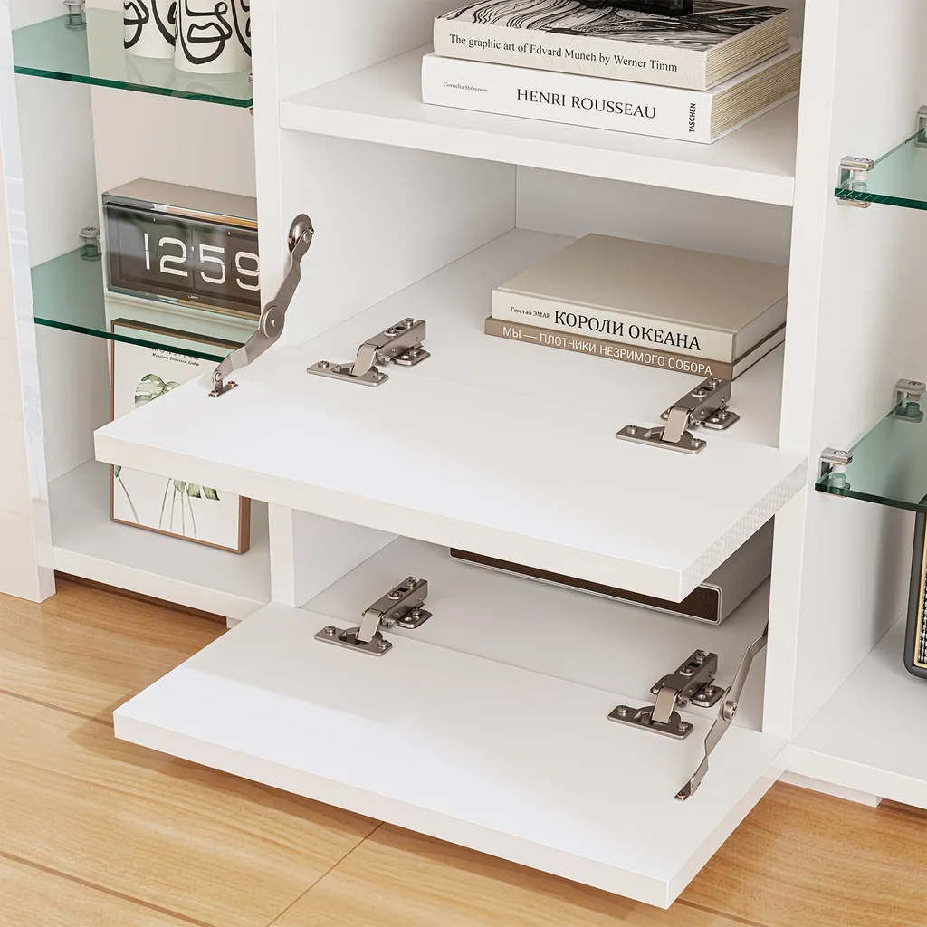 Table TV d'angle LED blanc brillant avec rangements pour décodeur