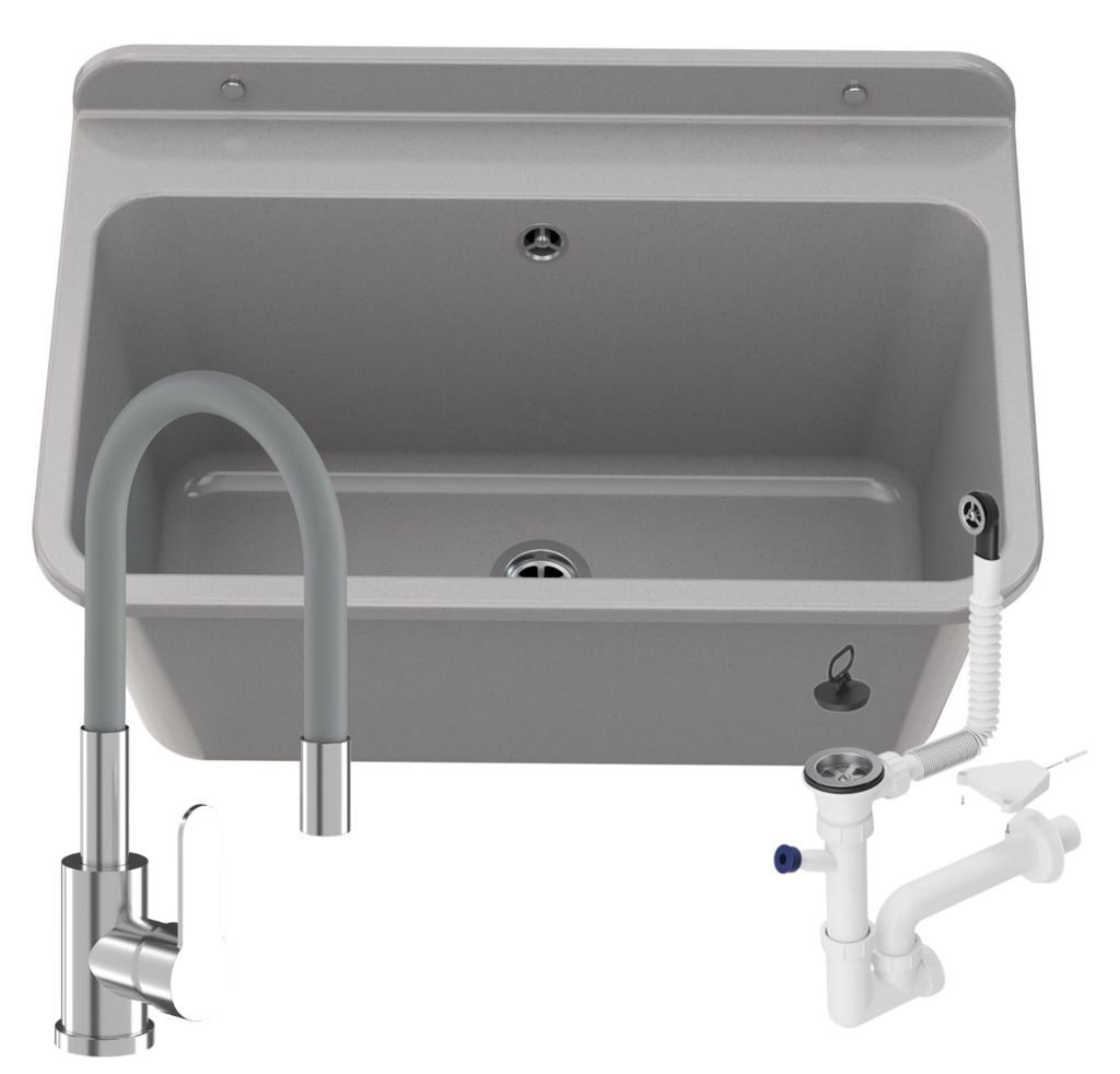 Granitan - Výlevka - Drez 61x41 cm - Drez sivý - s batériou Obrázok produktu 