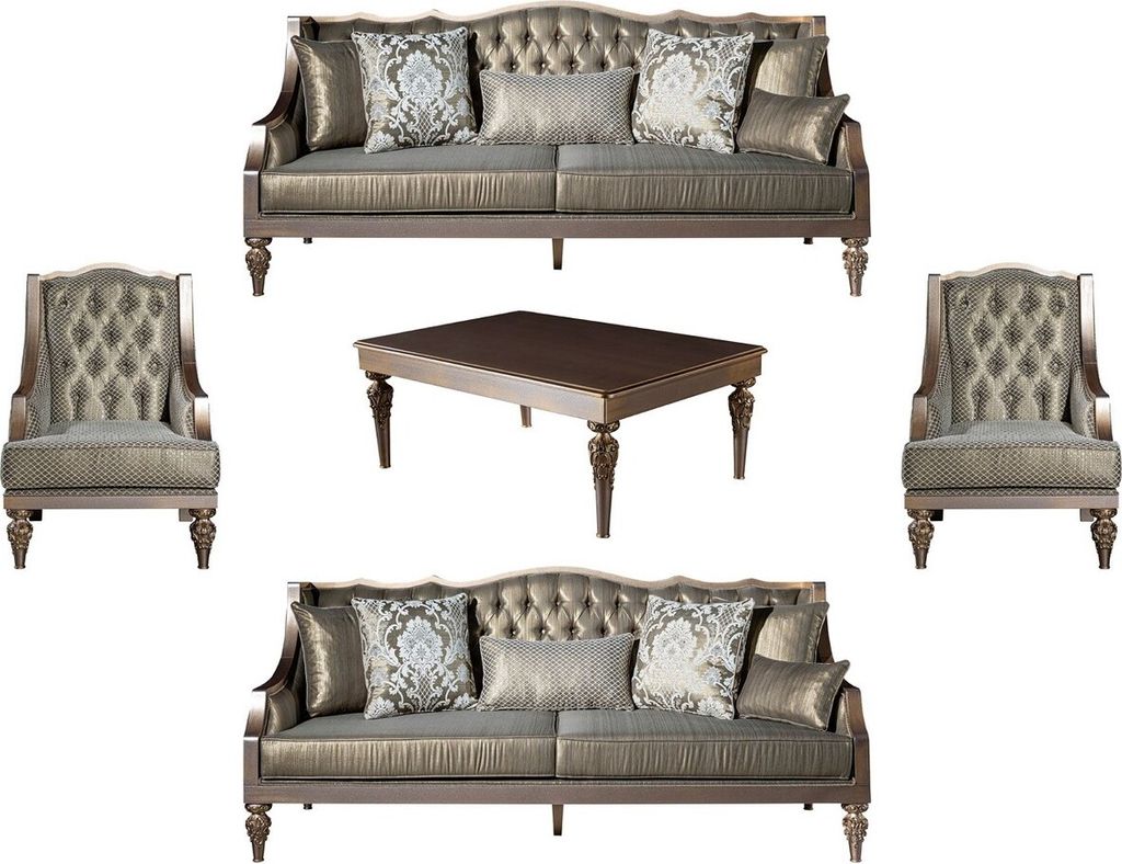 Casa Padrino Luxus Barock Wohnzimmer Set Grün / Silber / Kupfer / Gold - 2 Sofas & 2 Sessel & 1 Couchtisch - Wohnzimmer Möbel im Barockstil - Ede...