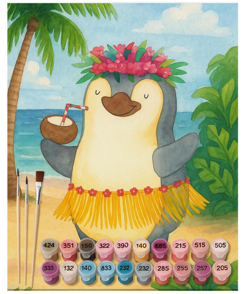 Mr. & Mrs. Panda Malen nach Zahlen Pinguin Kokosnuss Design 40 x 50 cm Mit Rahmen - Weiß - Geschenk, Erholt, Hawaii, Leinwand, Tanzen, malset, diy...