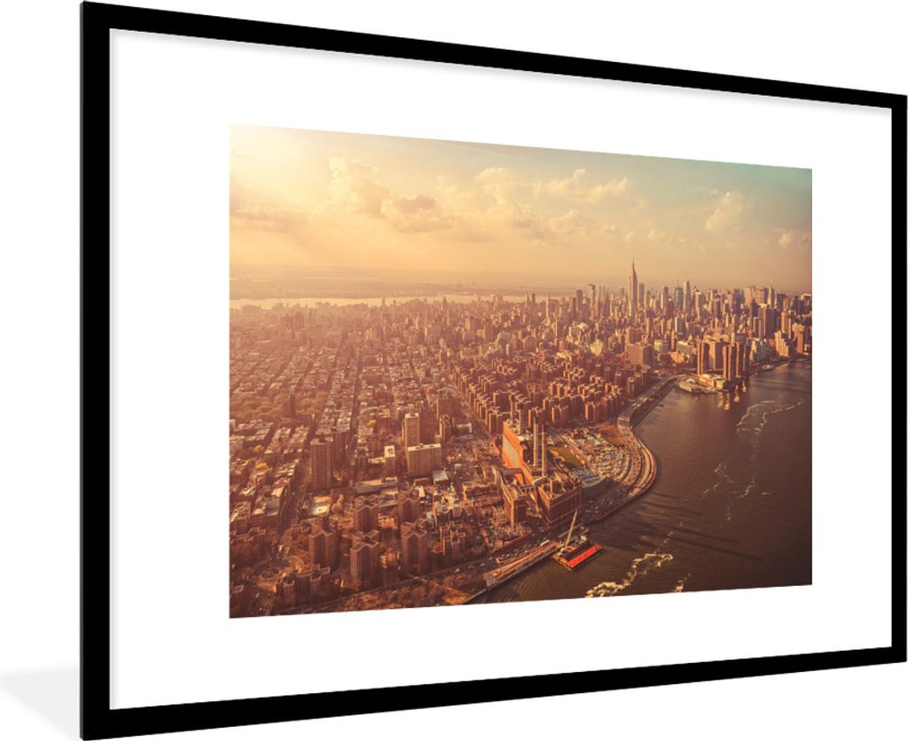 MuchoWow Gerahmtes Poster New York - Skyline - Gold 90x60 cm - Poster mit Schwarzem Bilderrahmen Wandposter Rahmen Foto Bilder - Wanddekoration -...