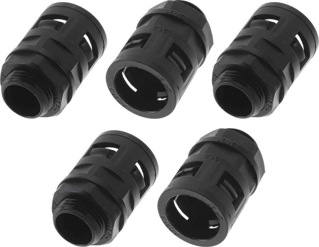 20.9mm / G1/2 Kabelverschraubungen 21.2mm / 0.83" Wellrohr Wasserdichte Verbindung Gerade Durch PA6 Nylon Schwarz 5 Stück
