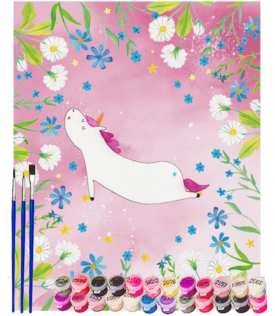Mr. & Mrs. Panda Malen nach Zahlen Einhorn Yoga 40 x 50 cm Mit Rahmen - Rot Pastell - Geschenk, Unicorn, diy set, Leinwand, Lustig, malerei, Einhö...