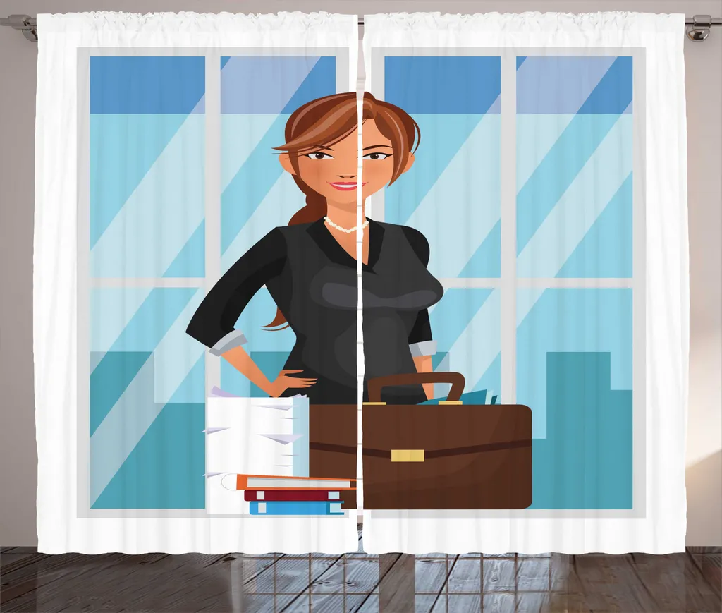 Rideau à boucles motif femme au bureau grand format 280x225cm en tissu